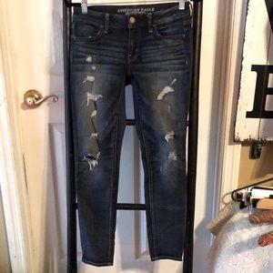 American Eagle Size 2 Jegging Jean - Distressed - Dark Faded Wash- Super Stretch